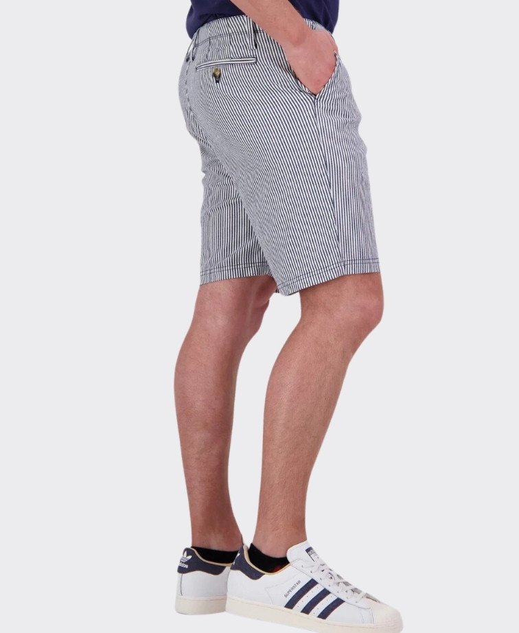 Swanndri Mission Bay Chino Shorts - Navy/Wht Stripe