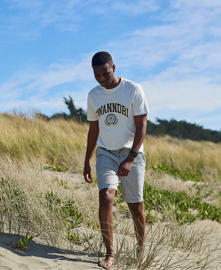 Swanndri Mission Bay Chino Shorts - Navy/Wht Stripe