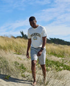 Swanndri Mission Bay Chino Shorts - Navy/Wht Stripe