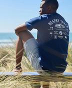 Swanndri Mission Bay Chino Shorts - Navy/Wht Stripe