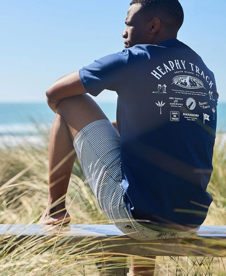 Swanndri Mission Bay Chino Shorts - Navy/Wht Stripe