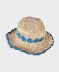 Sababa Crochet Smiley Morning Turquoise Flowers Large Brim - Turquoise