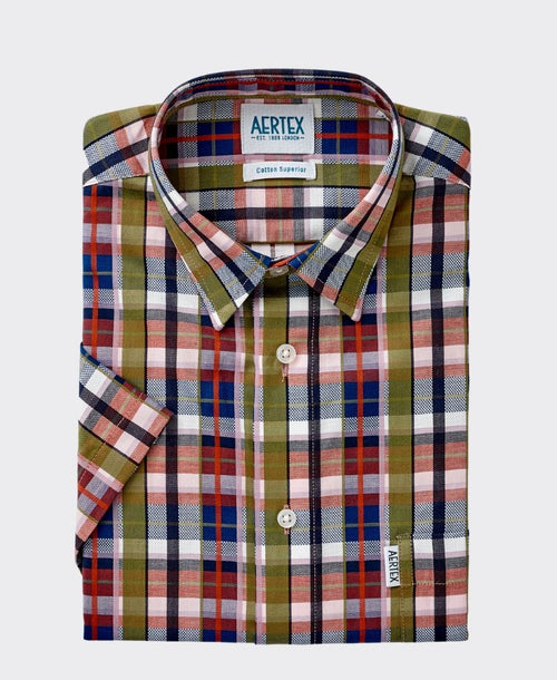 Aertex Shirt S/S Somerset Check - Navy