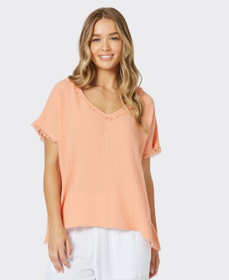 Threadz Top V-Neck Byron Cotton - Papaya