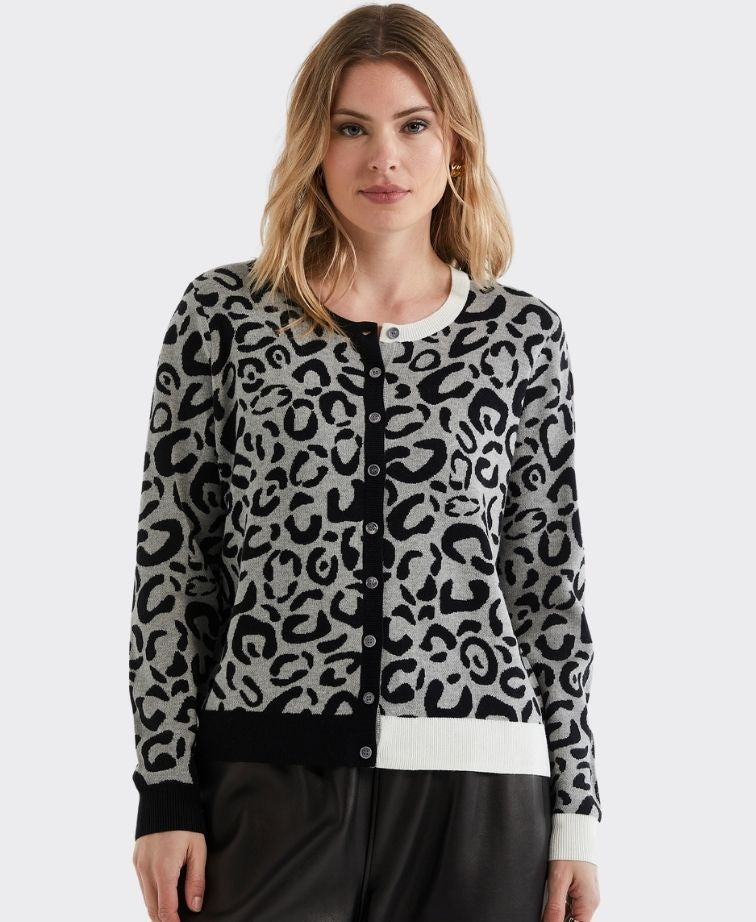 LD + Co Cardi Leopard - Mid Grey