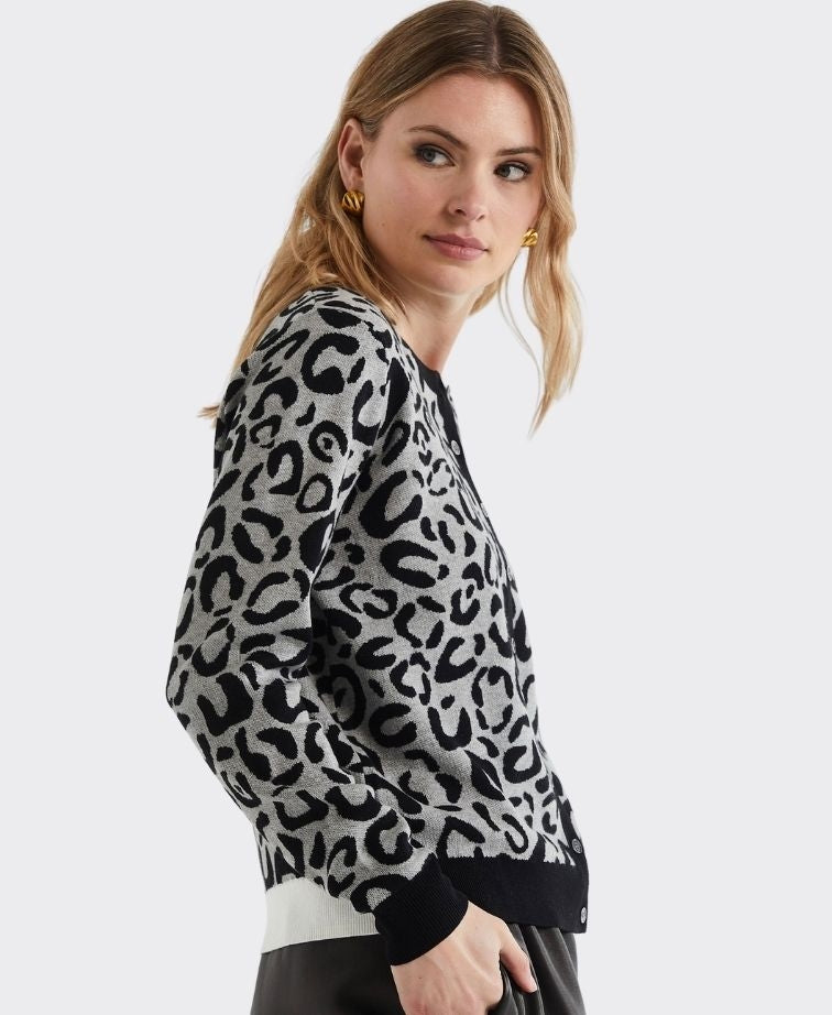 LD + Co Cardi Leopard - Mid Grey