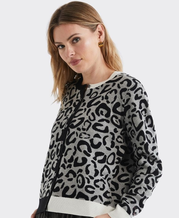 LD + Co Cardi Leopard - Mid Grey