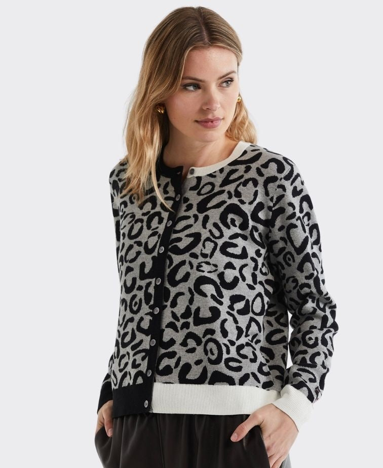LD + Co Cardi Leopard - Mid Grey