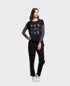 Foil Top Knit Drop Shoulder - Flower Grid