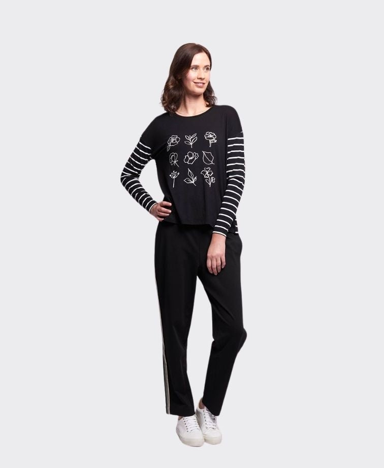 Foil Top Knit Drop Shoulder - Flower Grid