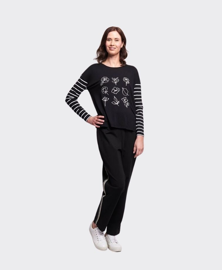 Foil Top Knit Drop Shoulder - Flower Grid