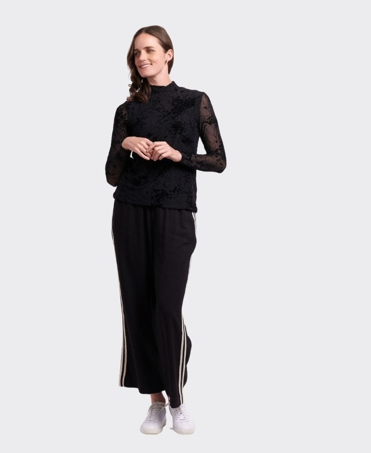 Foil Top L/S Polo Neck - Black Splatter