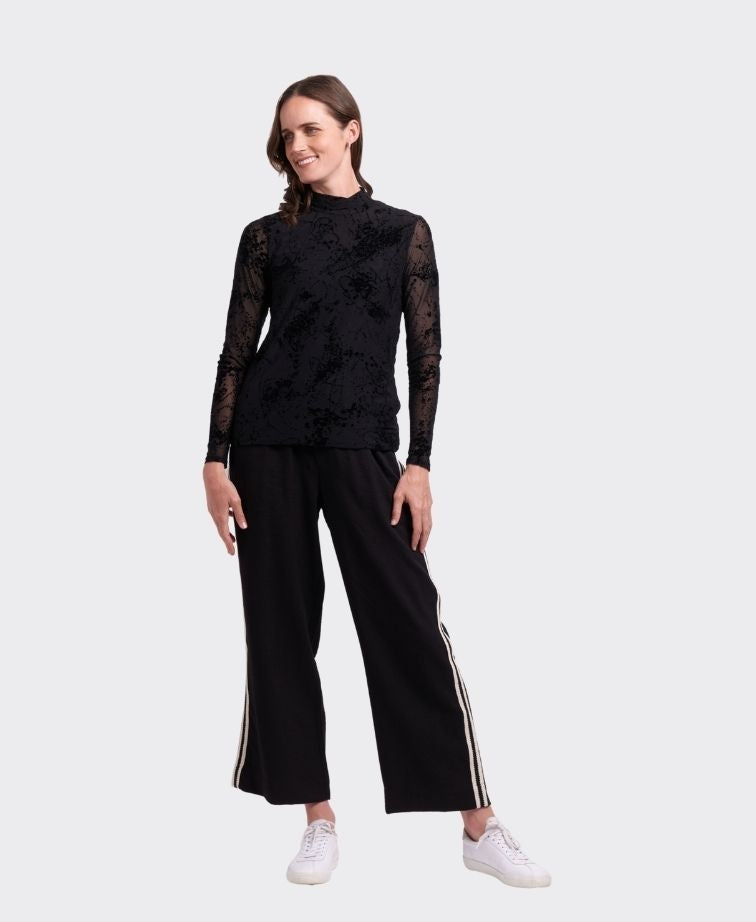 Foil Top L/S Polo Neck - Black Splatter