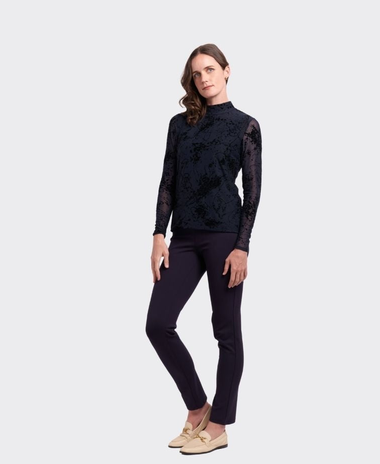 Foil Top L/S Polo Neck - Navy Splatter