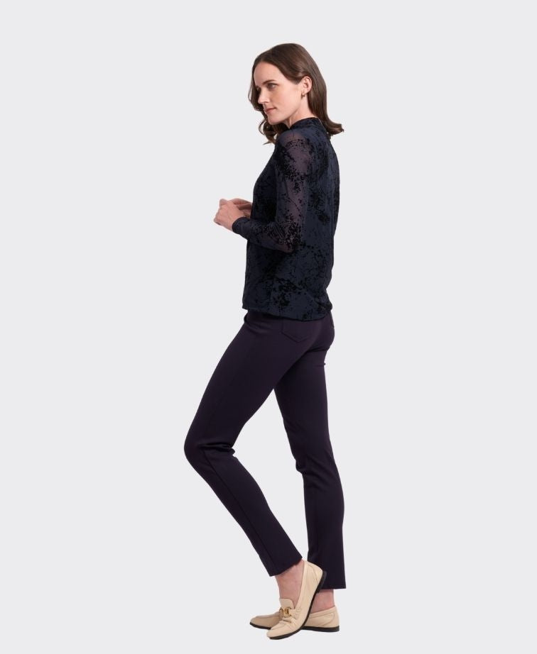 Foil Top L/S Polo Neck - Navy Splatter