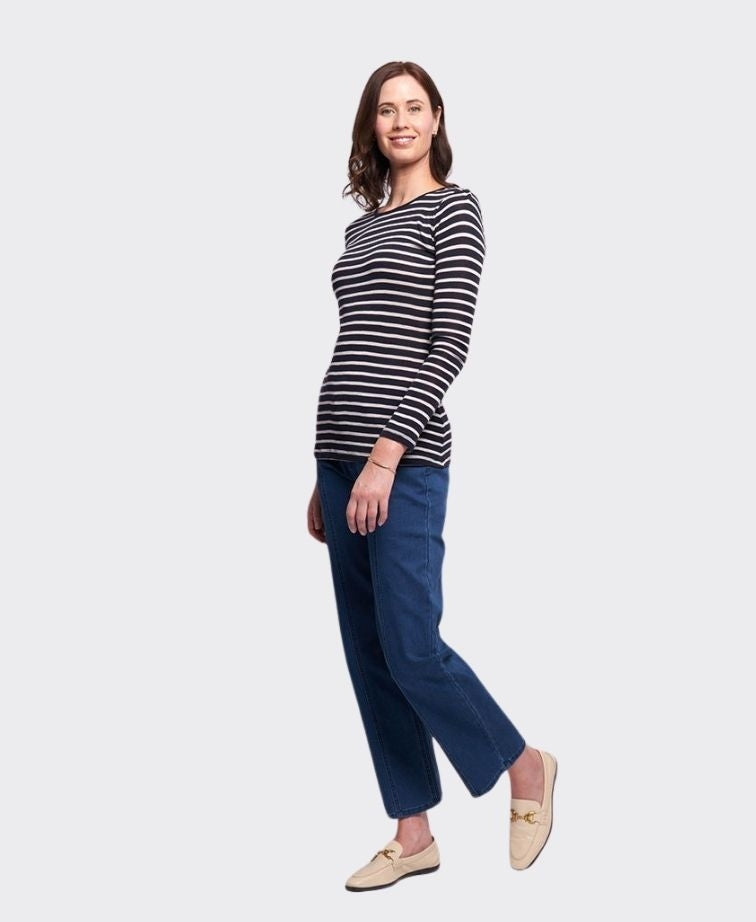 Foil Top Signature Crew Neck - Navy Stripe