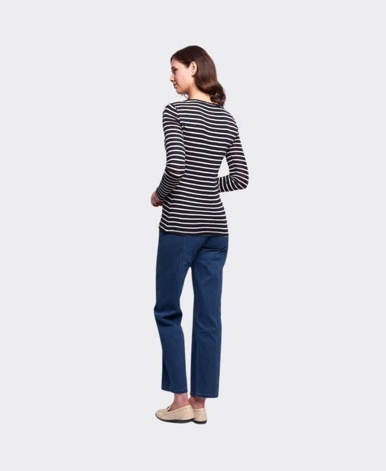 Foil Top Signature Crew Neck - Navy Stripe