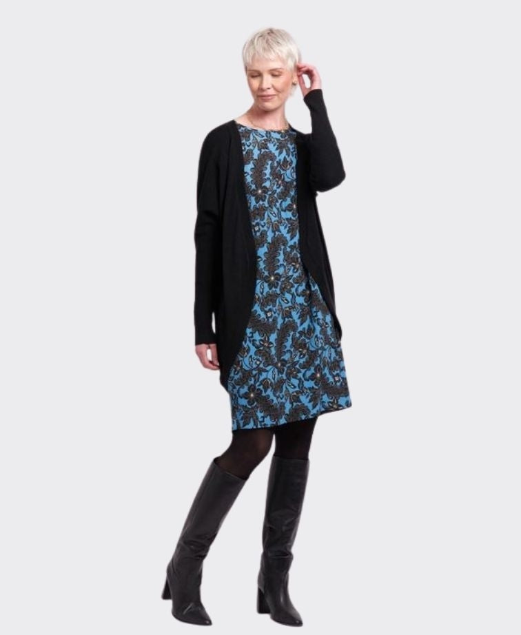 Foil Cardigan Open Front Midi - Black