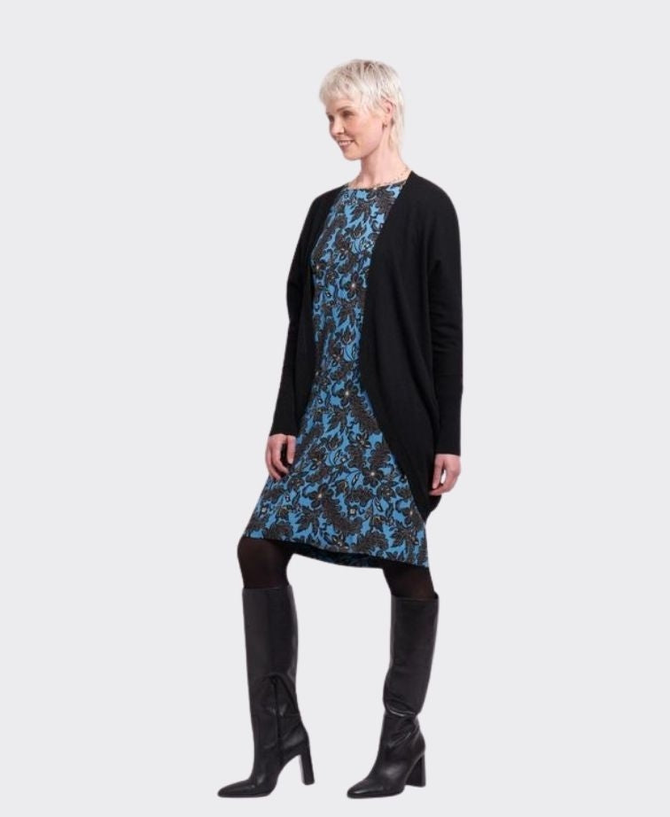 Foil Cardigan Open Front Midi - Black