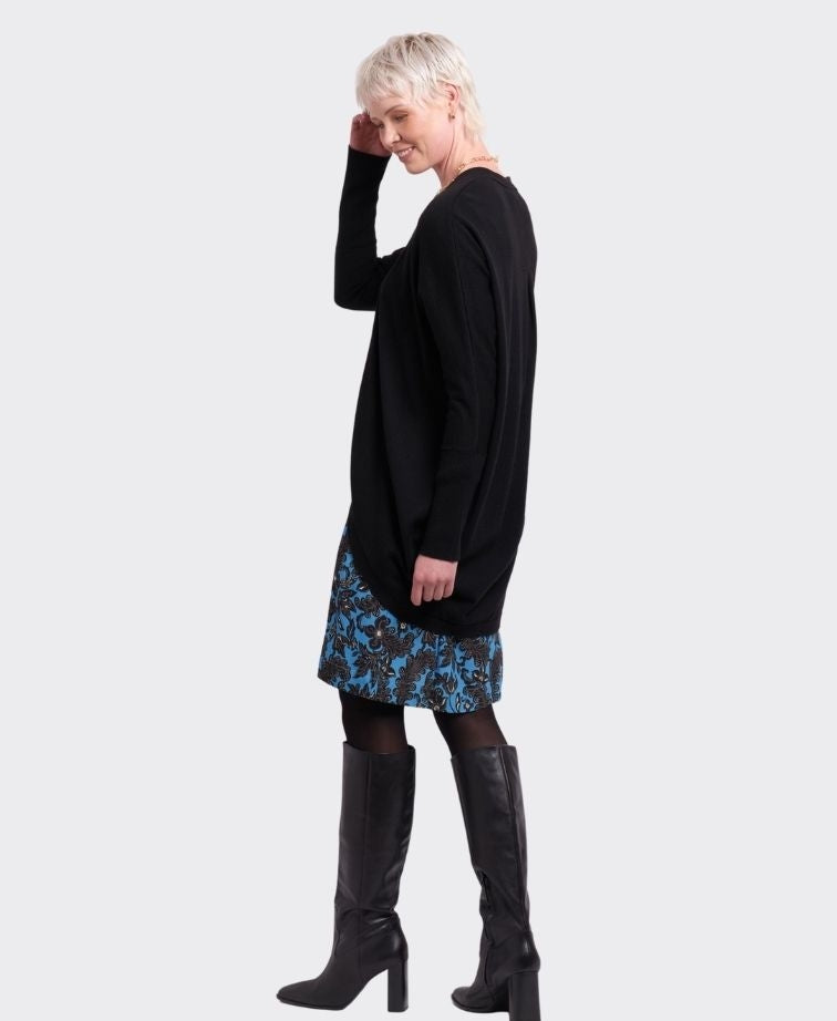 Foil Cardigan Open Front Midi - Black