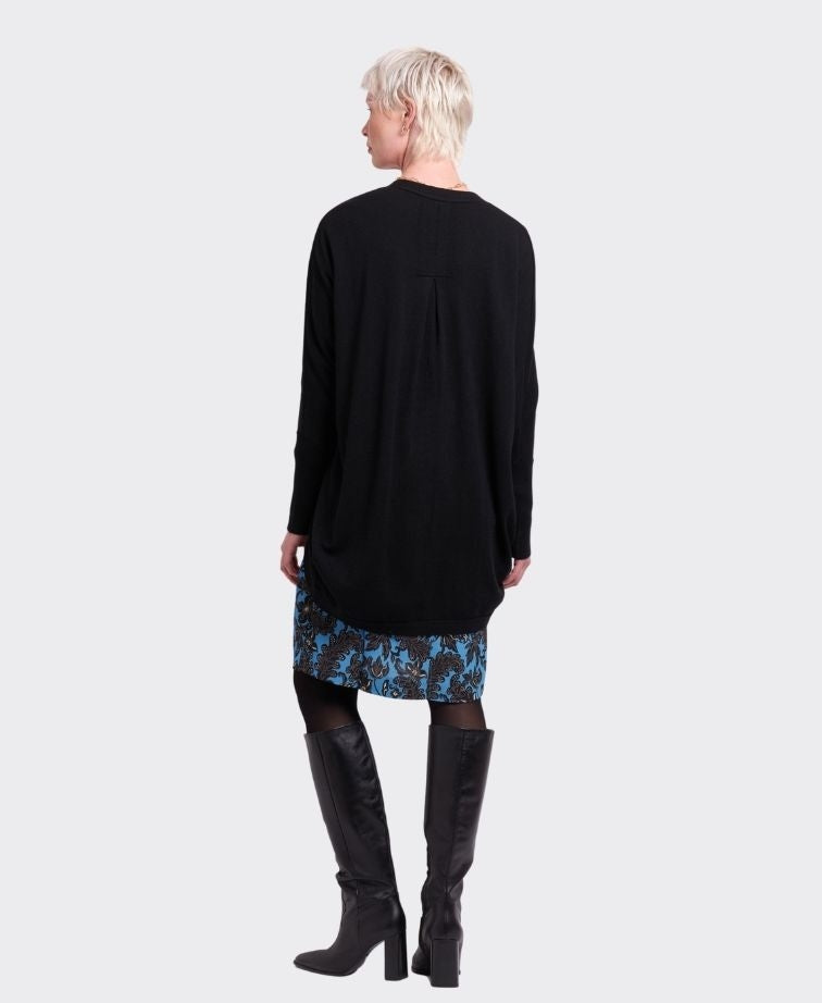 Foil Cardigan Open Front Midi - Black