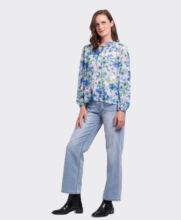Memo Blouse Shirred Yoke Chiffon - Romantic Blues