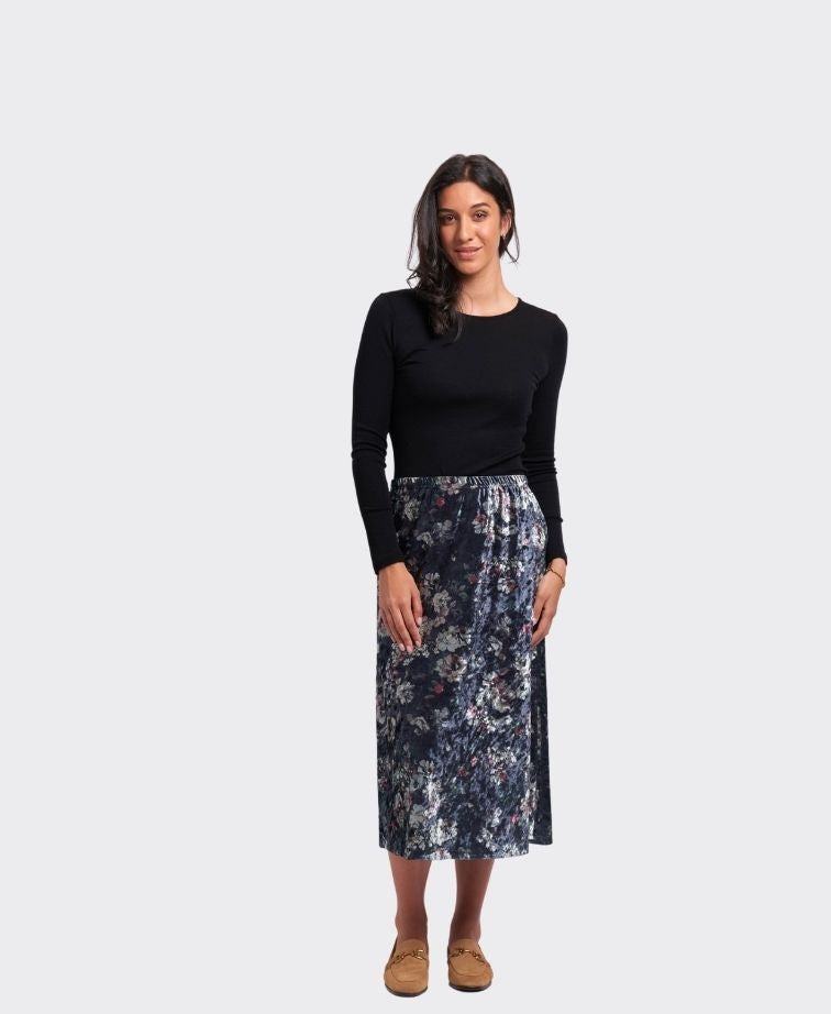 Memo Skirt Velveteen - Steel Floral