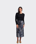 Memo Skirt Velveteen - Steel Floral