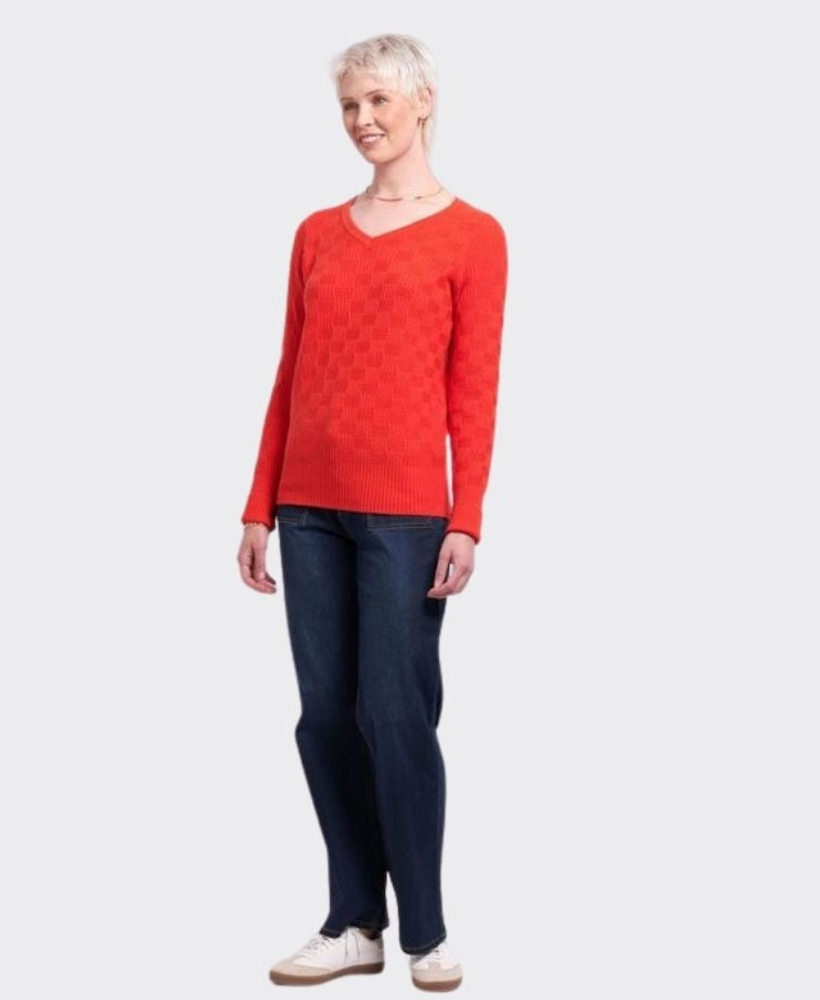 Memo Sweater Textured V-Neck - Neon Flash