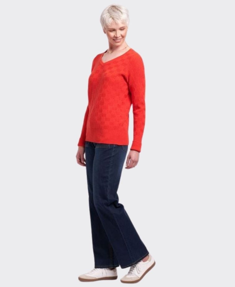 Memo Sweater Textured V-Neck - Neon Flash