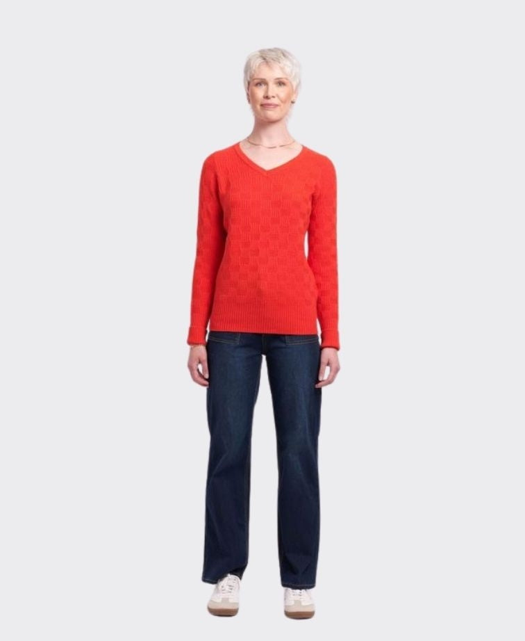 Memo Sweater Textured V-Neck - Neon Flash