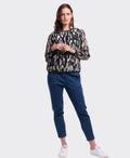 Memo Top Sheer Sleeve Rib Detail - Petrol Drops