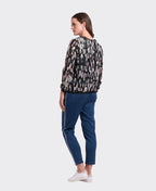 Memo Top Sheer Sleeve Rib Detail - Petrol Drops