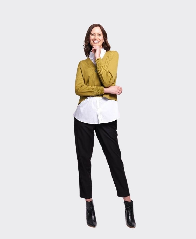 Foil Cardigan Shirred Cuff Merino - Chartreuse