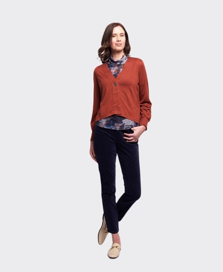 Foil Cardigan Shirred Cuff Merino - Intense Rust