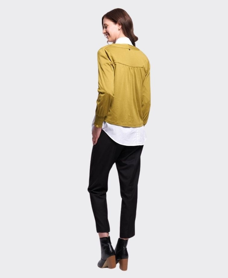 Foil Cardigan Shirred Cuff Merino - Chartreuse
