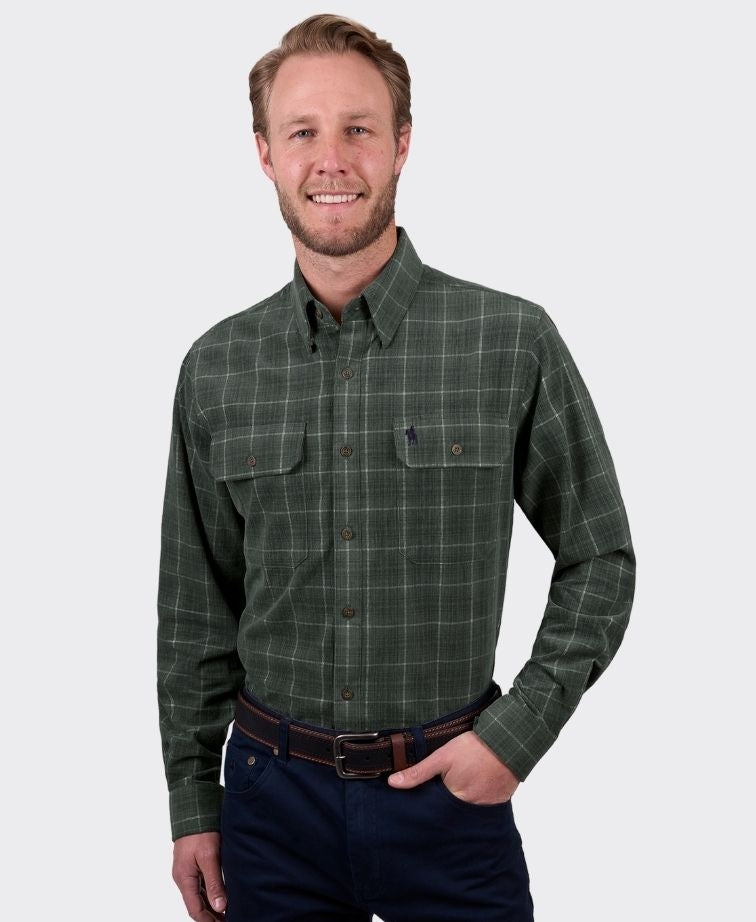 Thomas Cook Shirt L/S Leo Brushed Cotton - Green