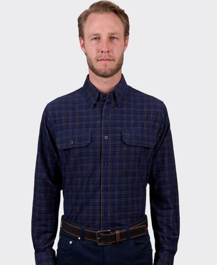 Thomas Cook Shirt L/S Max Brushed Cotton - Navy/Tan