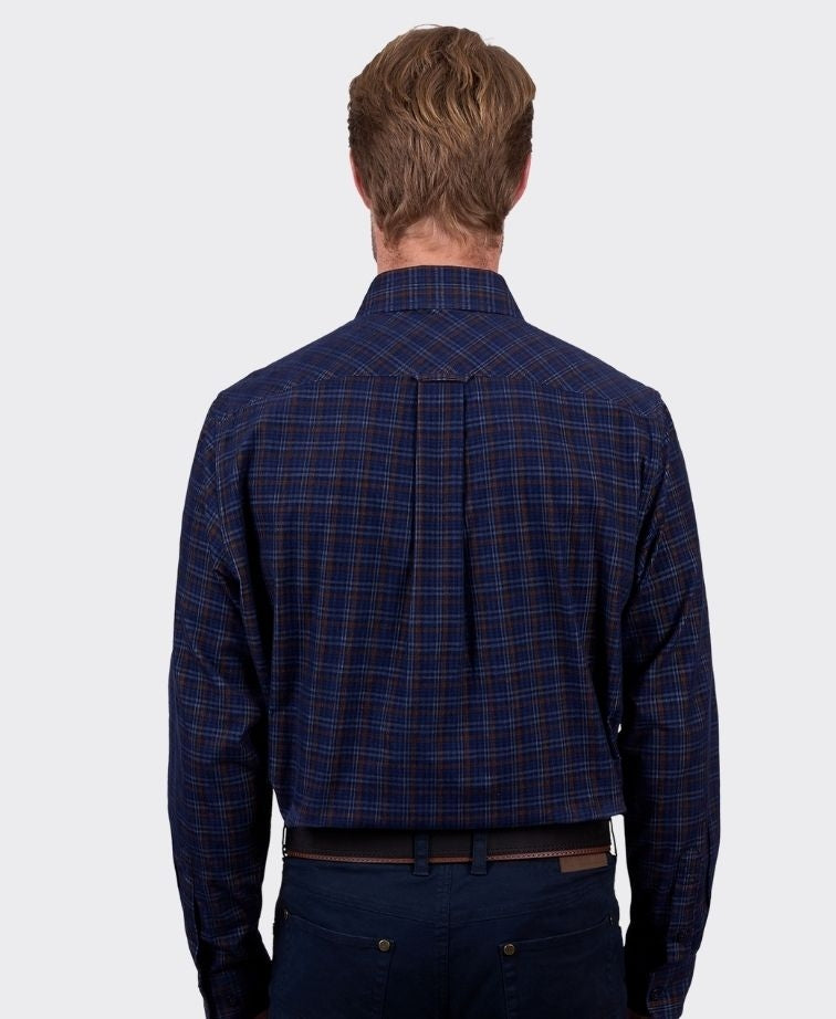 Thomas Cook Shirt L/S Max Brushed Cotton - Navy/Tan