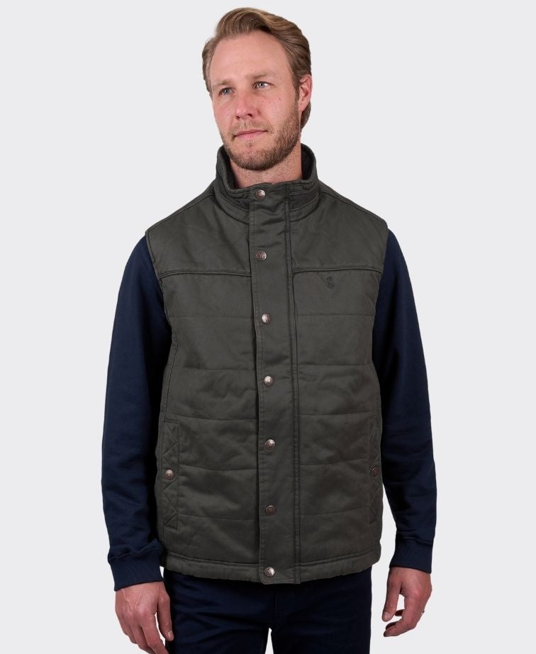 Thomas Cook Vest Will Faux Oilskin - Olive
