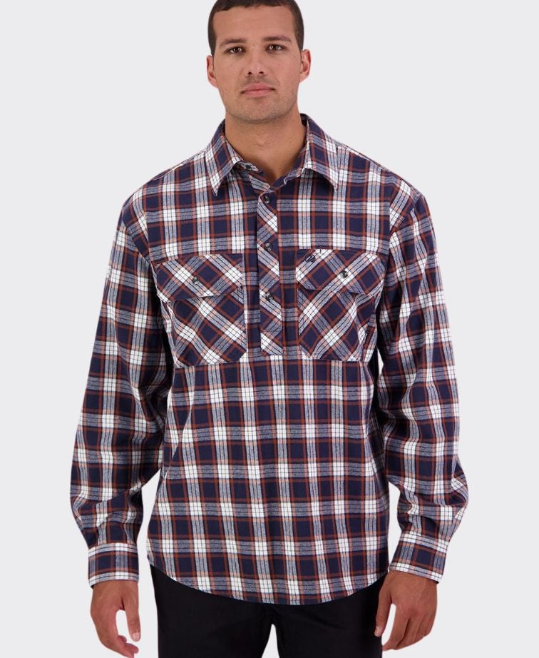 Swanndri Barn Yarn Dye Shirt - Navy/Copper