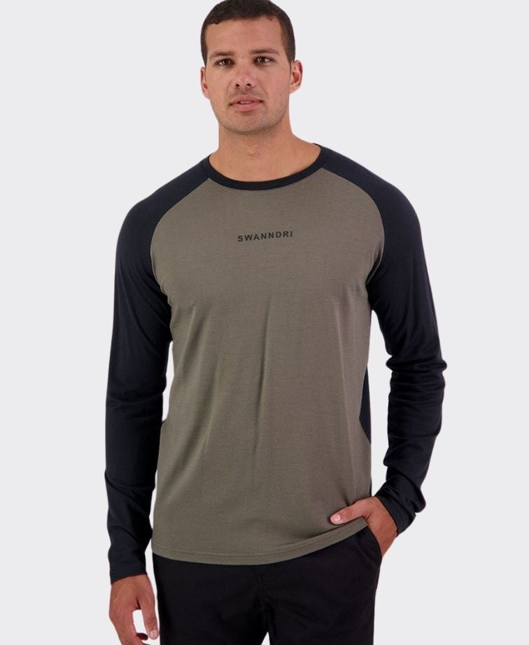 Swanndri Carlton L/S Merino Tee - Dk Olive/Black