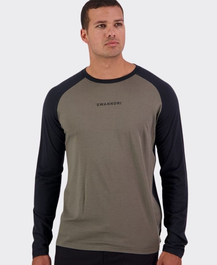 Swanndri Carlton L/S Merino Tee - Dk Olive/Black