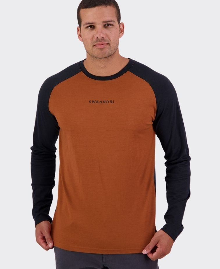 Swanndri Carlton L/S Merino Tee - Rust/Black