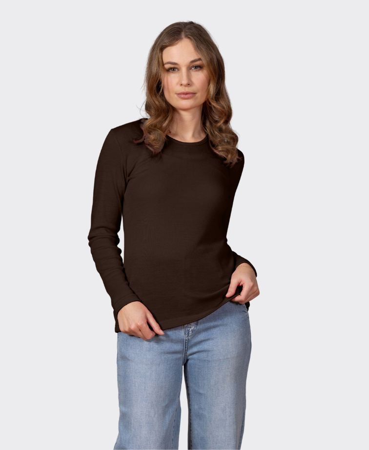 Bay Road Merino Womens Crew - Espresso