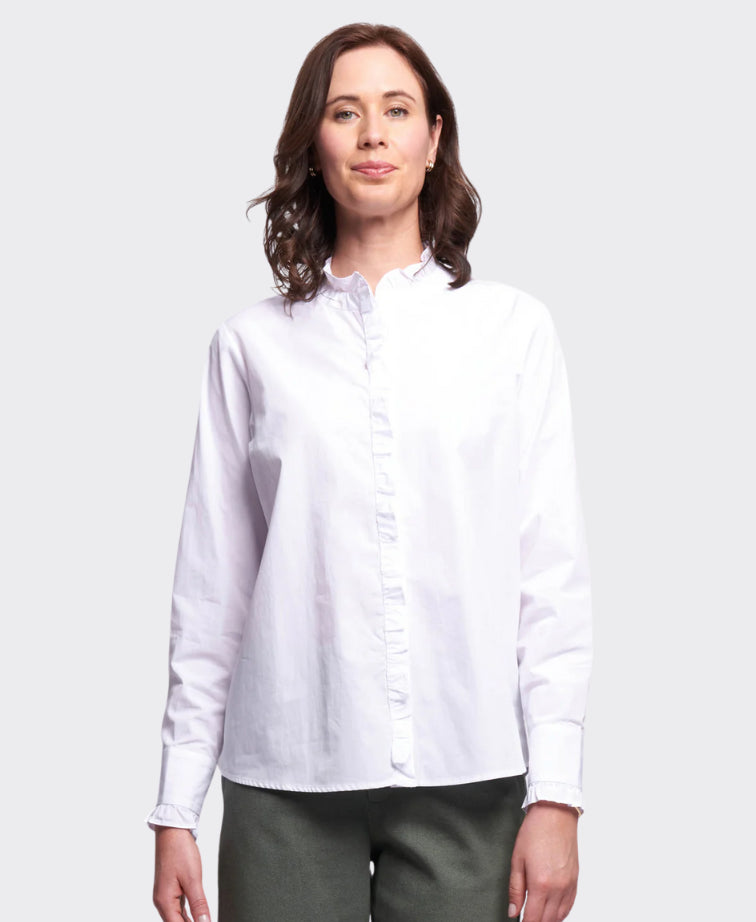 Oh Three Shirt Ruffle Neck Cotton - White