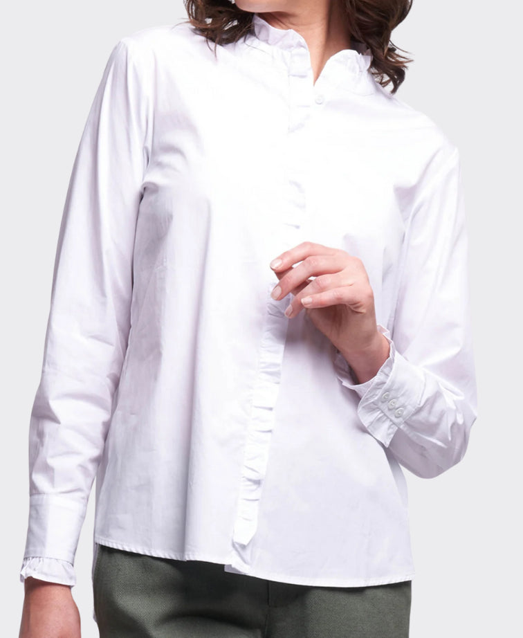 Oh Three Shirt Ruffle Neck Cotton - White