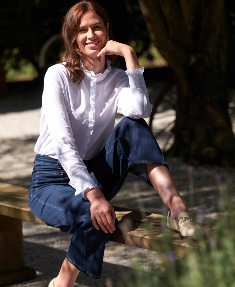 Oh Three Shirt Ruffle Neck Cotton - White