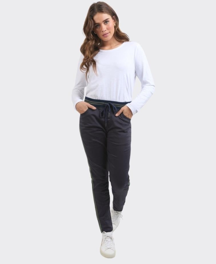 Elm Pant Margo Jogger Side Stripe - Navy/Khaki