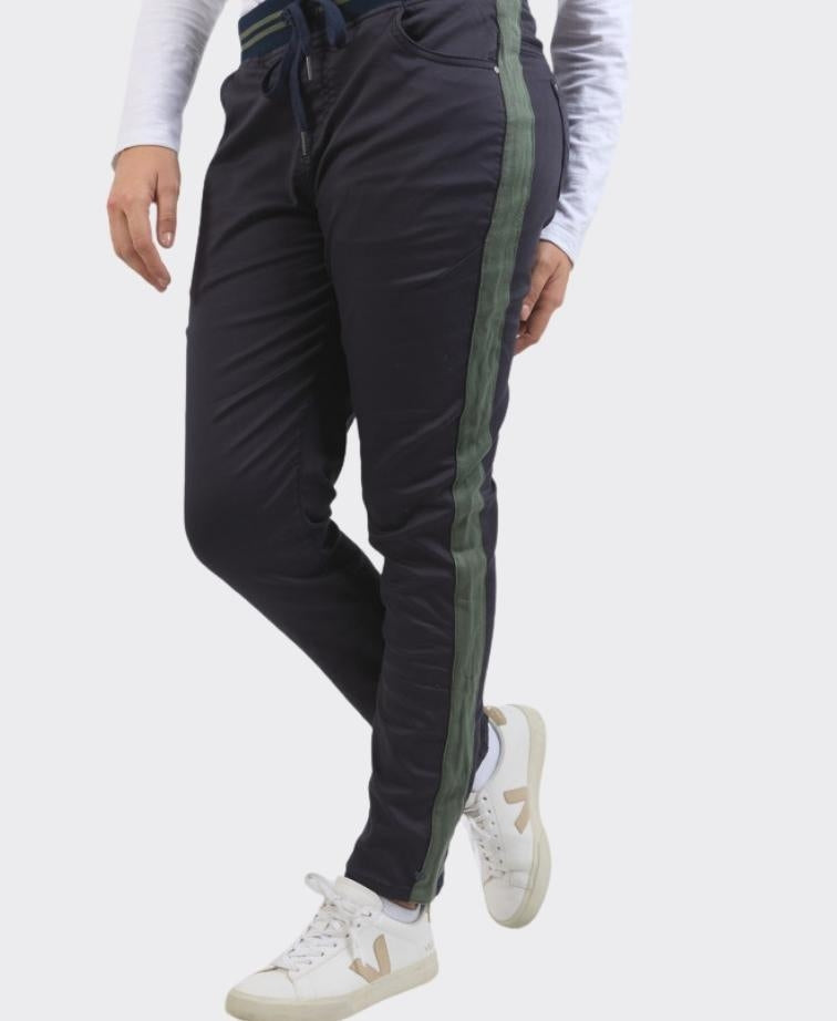 Elm Pant Margo Jogger Side Stripe - Navy/Khaki